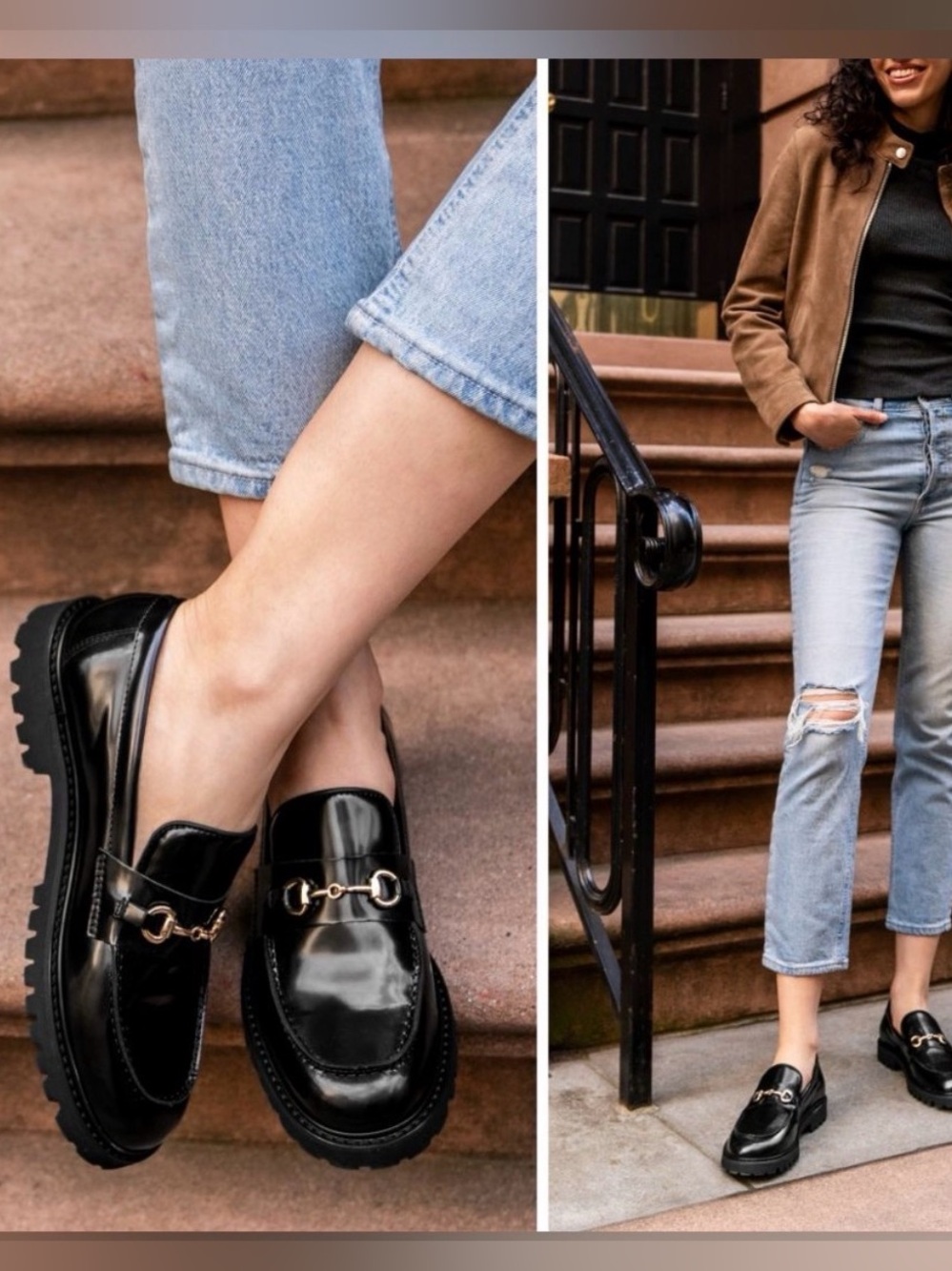 Women's Thursday Boot Company Black Leather Platform Loafers with Gold Hardware